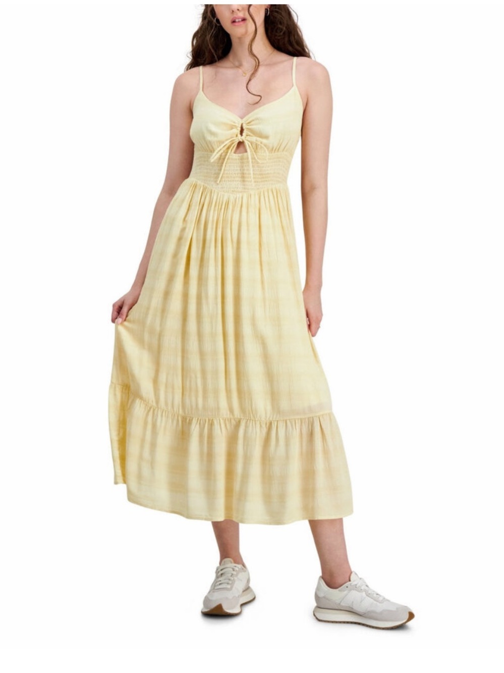 Hippie Rose Butter Yellow Smocked Tiered Midi Dress – Size Medium – NWT